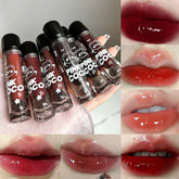 WR PINKCOCO Bear Doodle Mirror Lip Glaze — Long-Lasting Shiny Lip Gloss, Student-Friendly, Skin-Brightening Nude Lipstick