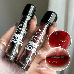 WR PINKCOCO Bear Doodle Mirror Lip Glaze — Long-Lasting Shiny Lip Gloss, Student-Friendly, Skin-Brightening Nude Lipstick