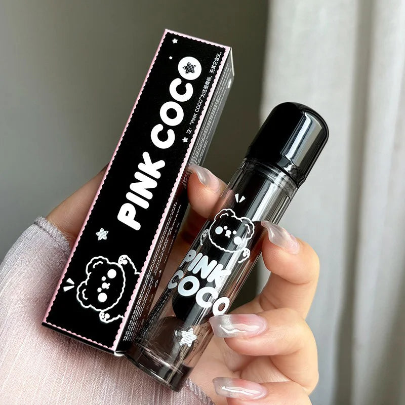 WR PINKCOCO Bear Doodle Mirror Lip Glaze — Long-Lasting Shiny Lip Gloss, Student-Friendly, Skin-Brightening Nude Lipstick