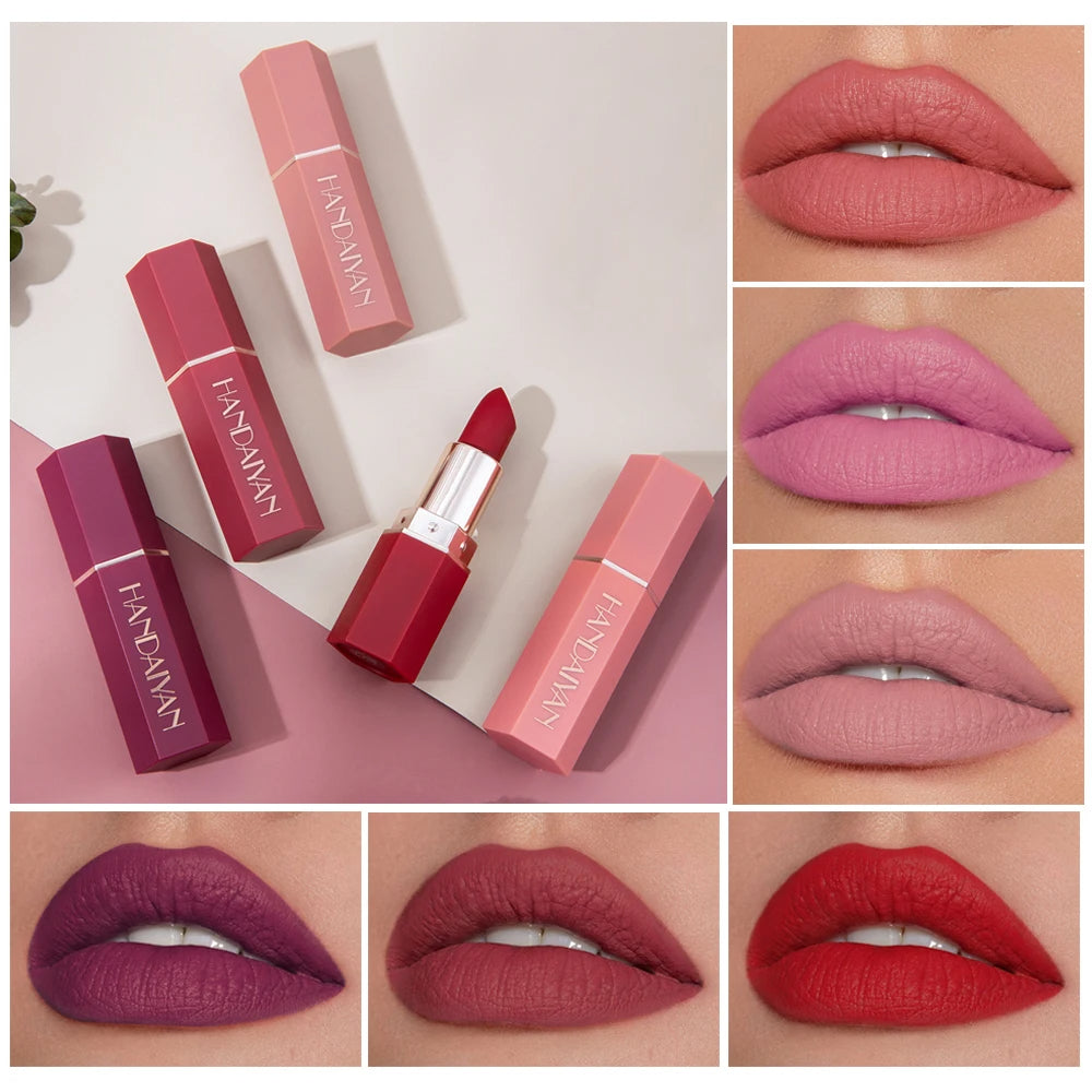 WR 6-Color Matte Lipstick , Non-Fading, Non-Stick Cup Long-Lasting Velvet Finish, Smooth Matte Lip Color Waterproof Smudge-proof