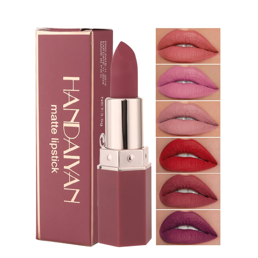 WR 6-Color Matte Lipstick , Non-Fading, Non-Stick Cup Long-Lasting Velvet Finish, Smooth Matte Lip Color Waterproof Smudge-proof