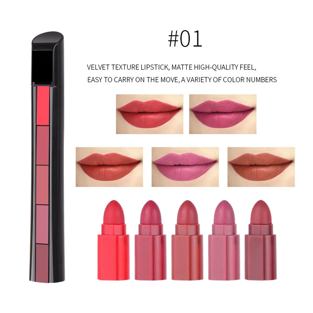 5 In 1 Huda Beauty Lipstick Nude Shades Matte Lipsticks Waterproof | Long Lasting